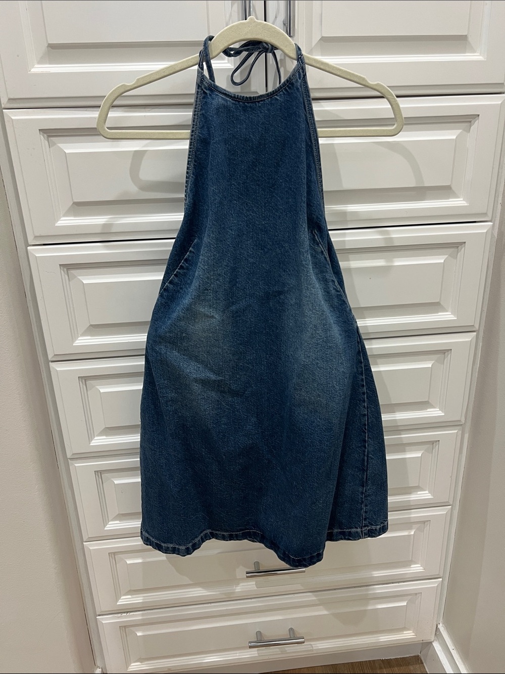 Zara Indigo Denim Halter Backless Dress